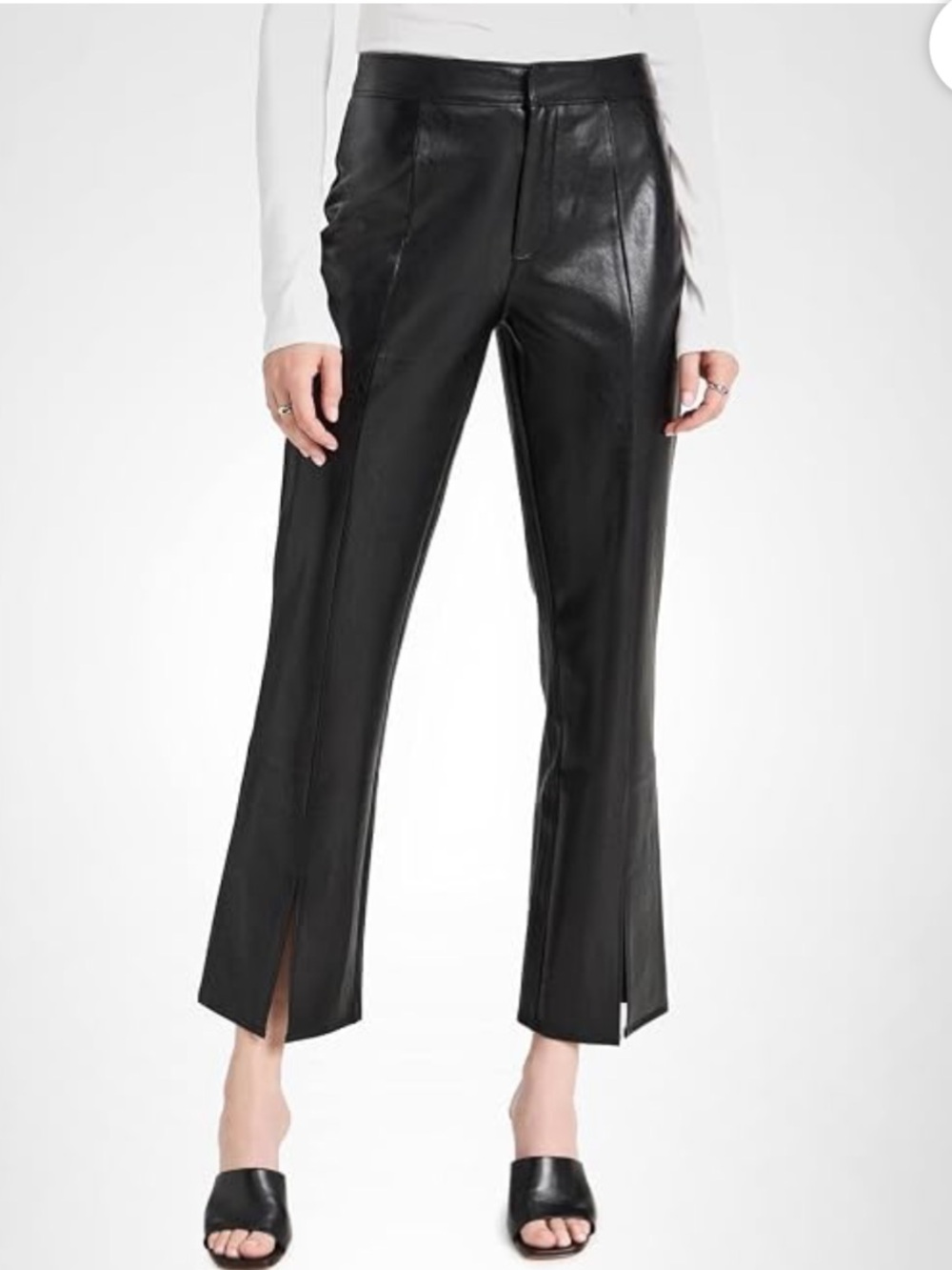 PAIGE Mesa Vegan Leather Straight Leg Cropped Split Hem Pants Black size 6